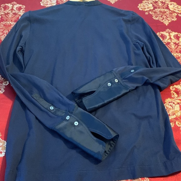 J. Crew Cotton Small Navy Tuxedo Shirt Round Neck Long Sleeves Cuffs. Poly. Trim - Picture 2 of 9